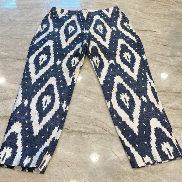 J Crew Collection | Silk Ikat Print Cigarette Pants | Navy & White | Women's 6 - Picture 3 of 15